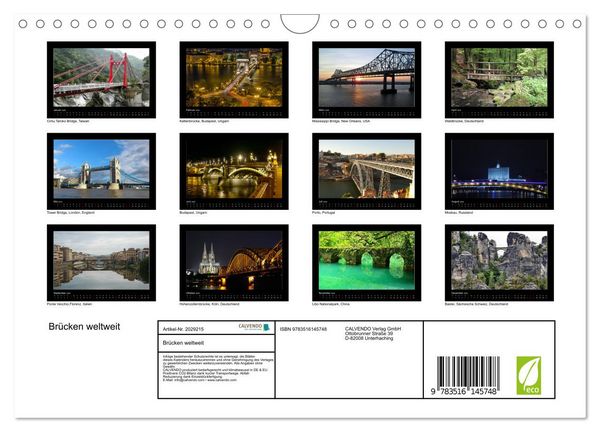 Produktbild: Br&uuml;cken weltweit (Wandkalender 2026 DIN A4 quer), CALVENDO Monatskalender