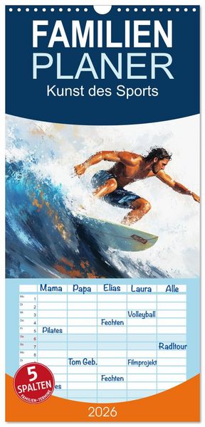 Produktbild: Familienplaner 2026 - Kunst des Sports mit 5 Spalten (Wandkalender, 21 x 45 cm) CALVENDO
