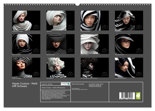 Produktbild: Haute Couture - Wei&szlig; trifft Schwarz (hochwertiger Premium Wandkalender 2026 DIN A2 quer), Kunstdruck in Hochglanz