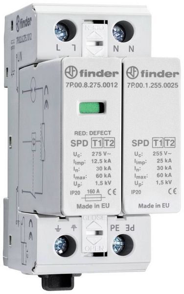 Produktbild: Finder 7P.02.8.275.1012 7P.02.8.275.1012 &Uuml;berspannungsableiter 60 kA 1St.