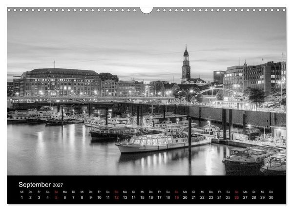 Produktbild: Hamburg monochrome Impressionen (Wandkalender 2027 DIN A3 quer), CALVENDO Monatskalender