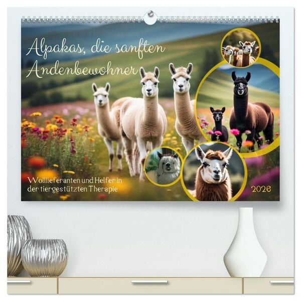 Alpakas, die sanften Andenbewohner (hochwertiger Premium Wandkalender 2026 DIN A2 quer), Kunstdruck in Hochglanz