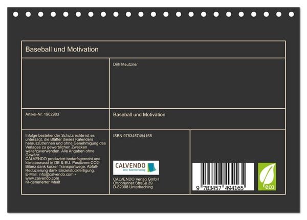 Produktbild: Baseball und Motivation (Tischkalender 2026 DIN A5 quer), CALVENDO Monatskalender