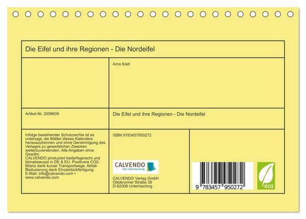 Produktbild: Die Eifel und ihre Regionen - Die Nordeifel (Tischkalender 2026 DIN A5 quer), CALVENDO Monatskalender