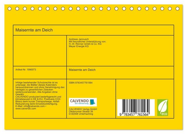 Produktbild: Maisernte am Deich (Tischkalender 2026 DIN A5 quer), CALVENDO Monatskalender