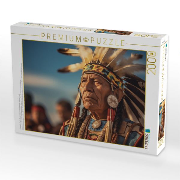 Produktbild: CALVENDO Puzzle Ehrenvolle Pracht: Stolzer Indianer-H&auml;uptling im Federschmuck | 2000 Teile Lege-Gr&ouml;&szlig;e 90x67cm Foto-Puzzle f&uuml;r gl&uuml;ckliche Stunden