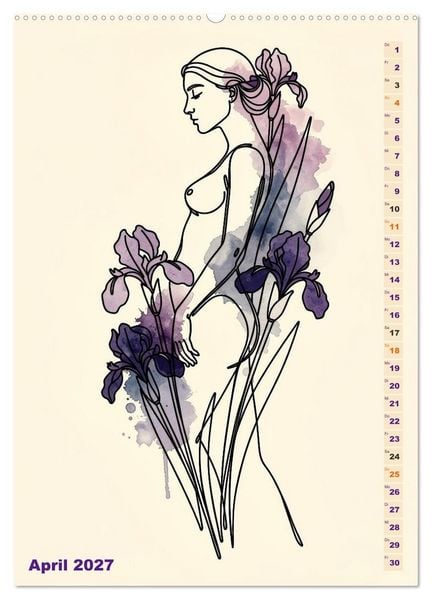 Produktbild: Bl&uuml;tenhauch und Silhouette - Line Art trifft Aquarell (Wandkalender 2027 DIN A2 hoch), CALVENDO Monatskalender