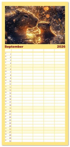 Produktbild: Familienplaner 2026 - Capybara Zeit mit 5 Spalten (Wandkalender, 21 x 45 cm) CALVENDO