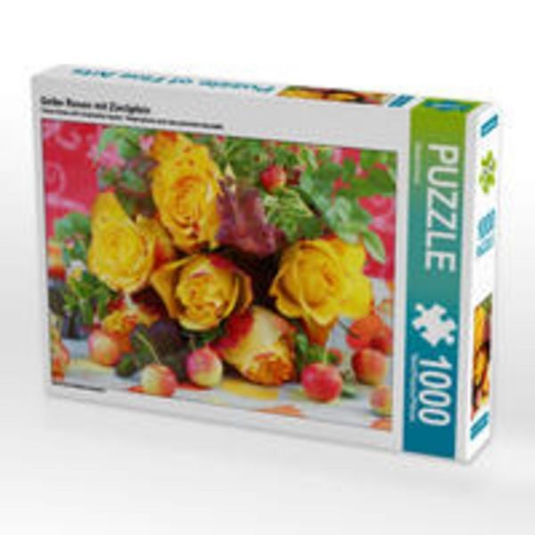 CALVENDO Puzzle Gelbe Rosen mit Zieräpfeln | 1000 Teile Lege-Größe 64x48cm Foto-Puzzle für glückliche Stunden