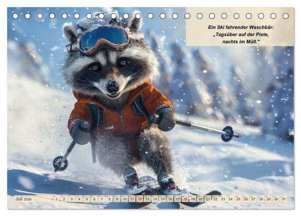 Produktbild: Tierisch lustige Skifahrer (Tischkalender 2026 DIN A5 quer), CALVENDO Monatskalender