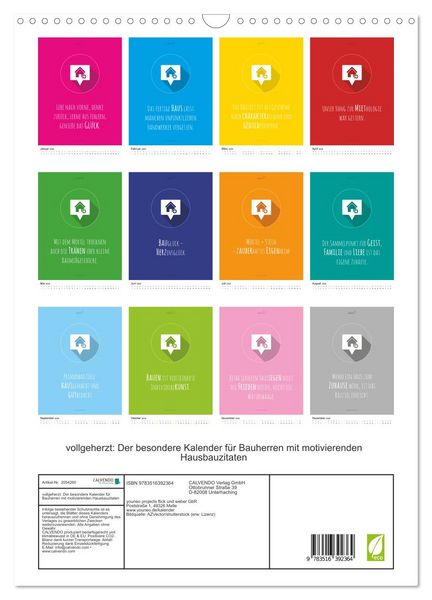 Produktbild: vollgeherzt: Der besondere Kalender f&uuml;r Bauherren mit motivierenden Hausbauzitaten (Wandkalender 2026 DIN A3 hoch), CALVENDO Monatskalender