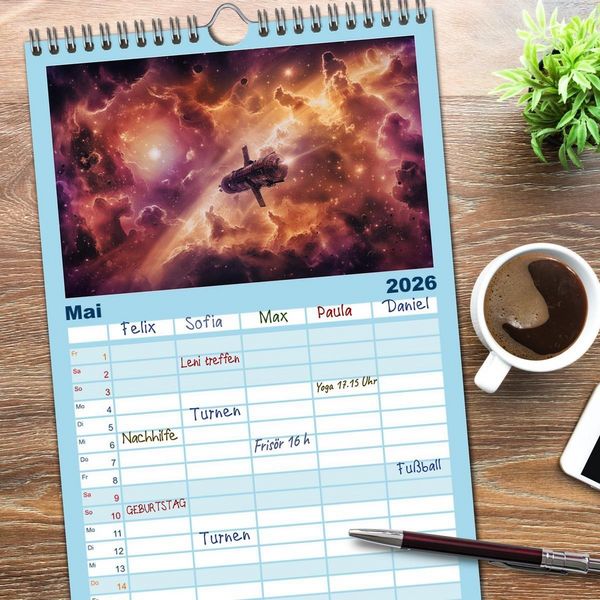 Produktbild: Familienplaner 2026 - Sternenreisen - Ein kosmischer Kalender mit 5 Spalten (Wandkalender, 21 x 45 cm) CALVENDO