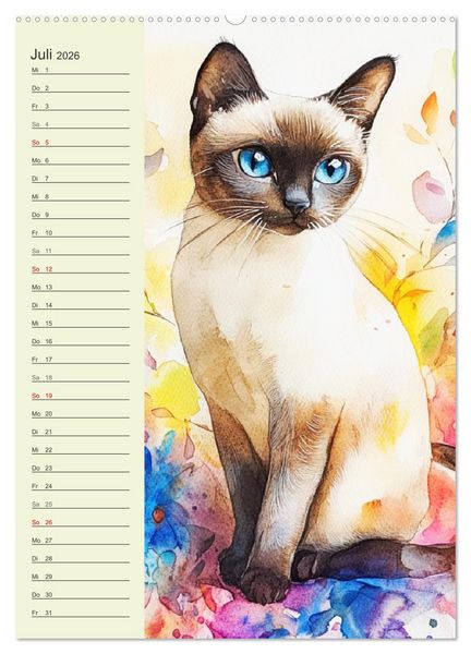 Produktbild: Bezaubernde Katzen. Miezen im lieblichen Aquarell-Stil (Wandkalender 2026 DIN A2 hoch), CALVENDO Monatskalender