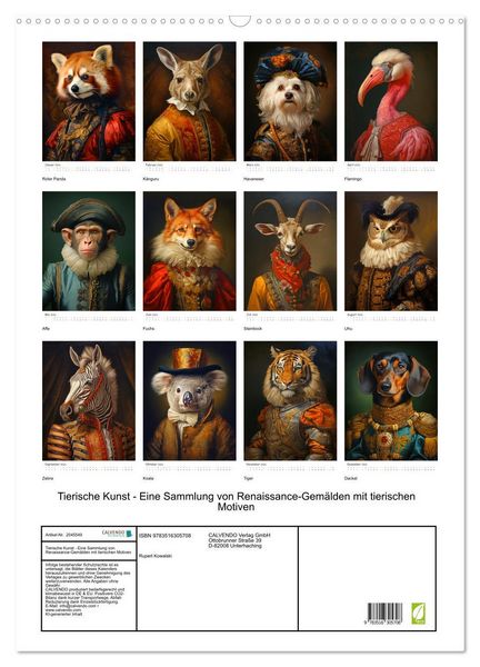 Produktbild: Tierische Kunst - Eine Sammlung von Renaissance-Gem&auml;lden mit tierischen Motiven (Wandkalender 2026 DIN A2 hoch), CALVENDO Monatskalender