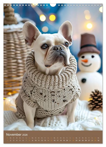 Produktbild: Frenchie Couture - Franz&ouml;sische Bulldoggen in Strick-Chic (Wandkalender 2026 DIN A3 hoch), CALVENDO Monatskalender