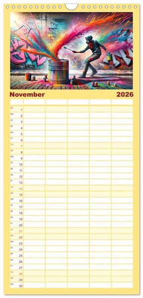 Produktbild: Familienplaner 2026 - Drummer - Color Splash Rhythms: Trommelschl&auml;ge und Farbexplosionen mit 5 Spalten (Wandkalender, 21 x 45 cm) CALVENDO