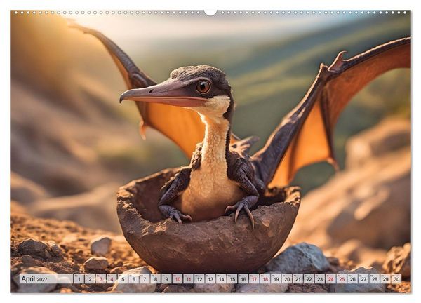 Produktbild: Pr&auml;historische Kinderstube - niedliche Tierkinder der Urzeit (hochwertiger Premium Wandkalender 2027 DIN A2 quer), Kunstdruck in Hochglanz