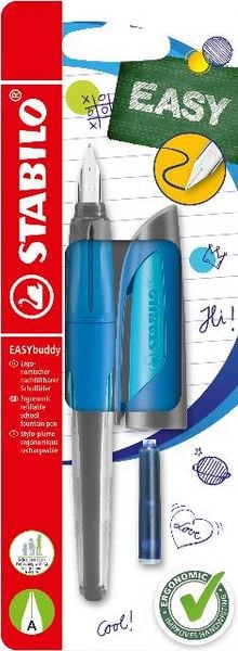 Produktbild: STABILO Schulf&uuml;ller mit Anf&auml;nger-Feder A -   EASYbuddy in dunkelblau/hellblau - Schreibfarbe blau (l&ouml;schbar) - Einzelstift - inklusive Patrone