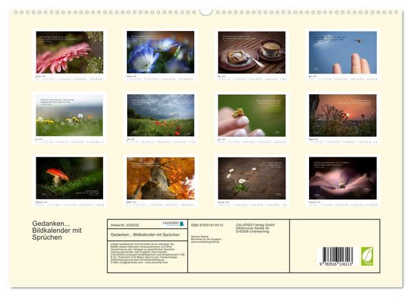 Produktbild: Gedanken... Bildkalender mit Spr&uuml;chen (hochwertiger Premium Wandkalender 2026 DIN A2 quer), Kunstdruck in Hochglanz