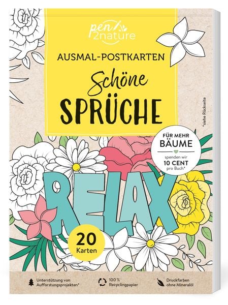 Ausmal-Postkarten Schöne Sprüche | 20 Karten, Taschenbuch von , Pen2nature, 9783987640919