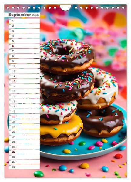 Produktbild: Donuts and Birthdays, s&uuml;&szlig;er Geburtstagskalender mit bunte KI Donuts (Wandkalender 2026 DIN A4 hoch), CALVENDO Monatskalender