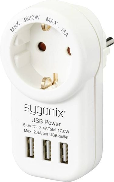 Sygonix SY-4755856 Zwischensteckdose mit USB Weiß