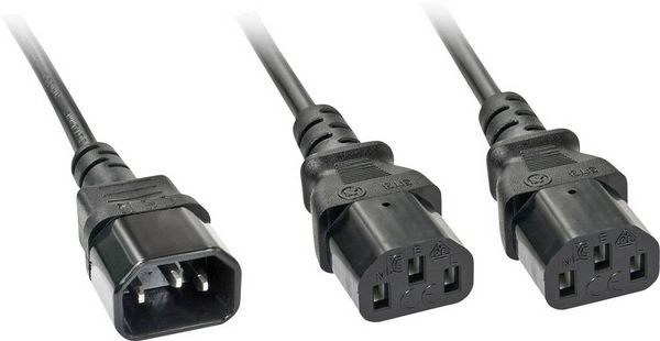 Produktbild: LINDY Strom Anschlusskabel [2x Kaltger&auml;te-Buchse C13 - 1x Kaltger&auml;te-Stecker C14] 2.00 m