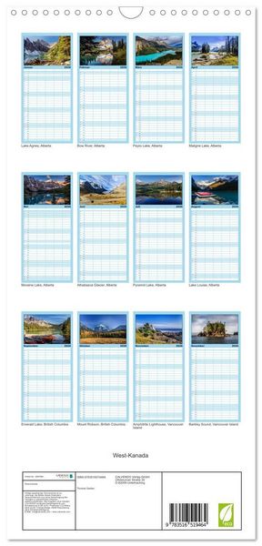 Produktbild: Familienplaner 2026 - West-Kanada mit 5 Spalten (Wandkalender, 21 x 45 cm) CALVENDO