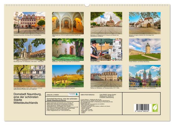 Produktbild: Domstadt Naumburg, eine der sch&ouml;nsten St&auml;dte Mitteldeutschlands (hochwertiger Premium Wandkalender 2026 DIN A2 quer), Kunstdruck in Hochglanz