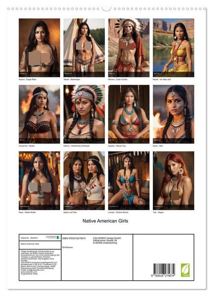 Produktbild: Native American Girls (hochwertiger Premium Wandkalender 2026 DIN A2 hoch), Kunstdruck in Hochglanz