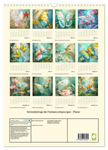 Produktbild: Schmetterlinge der Fantasie entsprungen - Planer (Wandkalender 2026 DIN A3 hoch), CALVENDO Monatskalender