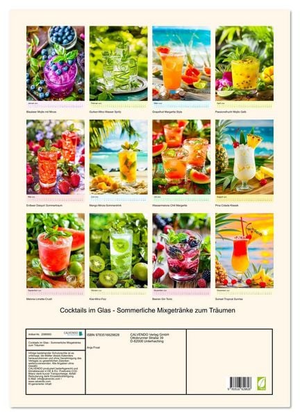 Produktbild: Cocktails im Glas - Sommerliche Mixgetr&auml;nke zum Tr&auml;umen (Wandkalender 2026 DIN A2 hoch), CALVENDO Monatskalender