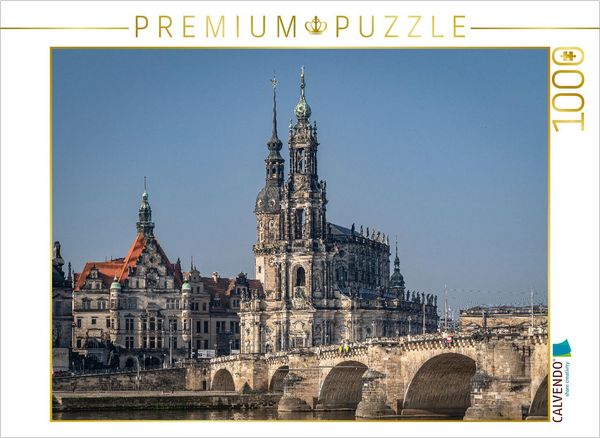 CALVENDO Puzzle Die Hofkirche von Dresden mit Blick vom Altstädter Elbufer. | 1000 Teile Lege-Größe 64x48cm Foto-Puzzle für glückliche Stunden