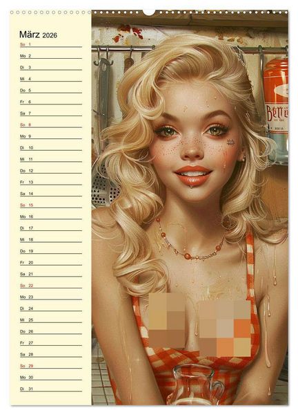 Produktbild: Schatz, ich hab gekocht! Sexy-lustige Pin-up-Girls in der K&uuml;che (hochwertiger Premium Wandkalender 2026 DIN A2 hoch), Kunstdruck in Hochglanz