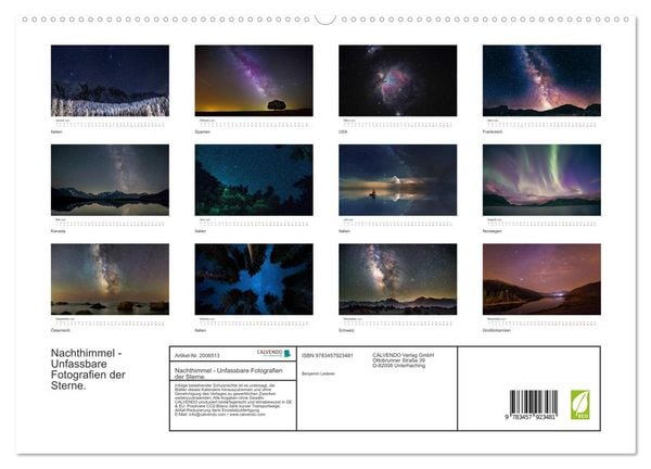 Produktbild: Nachthimmel - Unfassbare Fotografien der Sterne. (Wandkalender 2026 DIN A2 quer), CALVENDO Monatskalender