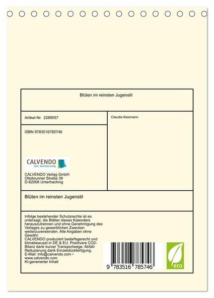 Produktbild: Bl&uuml;ten im reinsten Jugenstil (Tischkalender 2027 DIN A5 hoch), CALVENDO Monatskalender