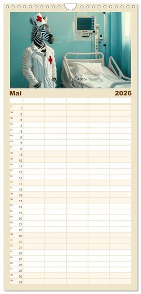 Produktbild: Familienplaner 2026 - Tierisch lustige Krankenpfleger mit 5 Spalten (Wandkalender, 21 x 45 cm) CALVENDO