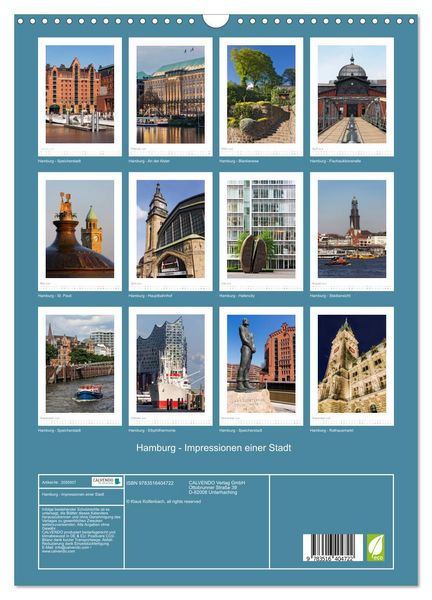 Produktbild: Hamburg - Impressionen einer Stadt (Wandkalender 2026 DIN A3 hoch), CALVENDO Monatskalender