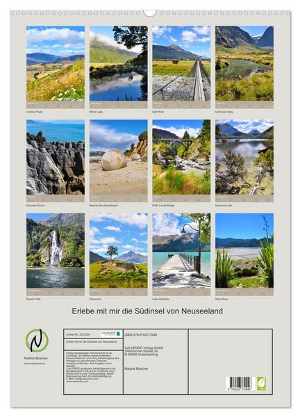 Produktbild: Erlebe mit mir die S&uuml;dinsel von Neuseeland (Wandkalender 2026 DIN A2 hoch), CALVENDO Monatskalender