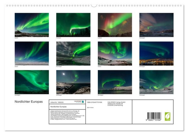 Produktbild: Nordlichter Europas (hochwertiger Premium Wandkalender 2026 DIN A2 quer), Kunstdruck in Hochglanz