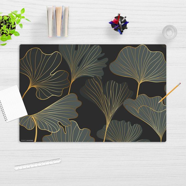Produktbild: Cover-your-desk Schreibtischunterlage f&uuml;r Kinder Blattwerk Ginkgo in gold und gr&uuml;n, aus hochwertigem Vinyl , 60 x 40 cm