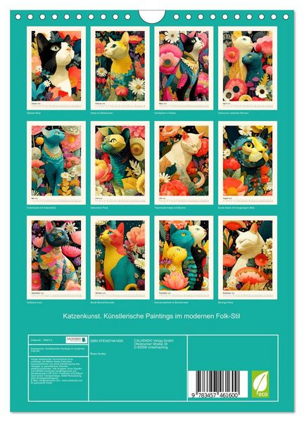 Produktbild: Katzenkunst. K&uuml;nstlerische Paintings im modernen Folk-Stil (Wandkalender 2026 DIN A4 hoch), CALVENDO Monatskalender