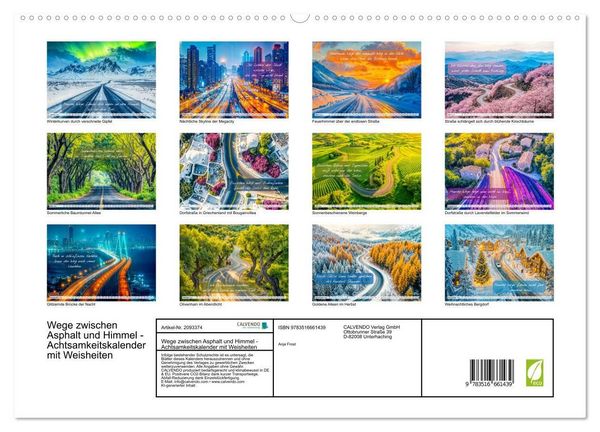 Produktbild: Wege zwischen Asphalt und Himmel - Achtsamkeitskalender mit Weisheiten (hochwertiger Premium Wandkalender 2026 DIN A2 quer), Kunstdruck in Hochglanz