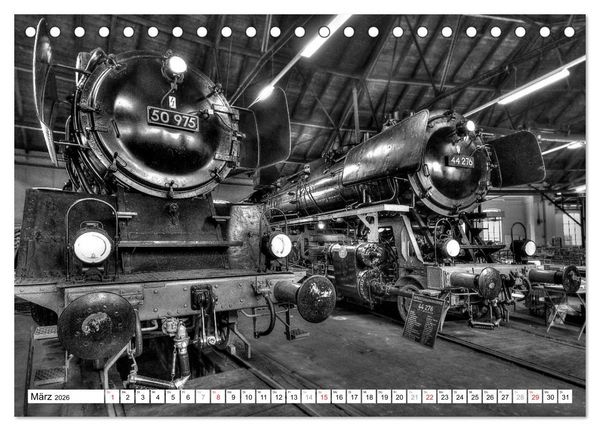 Produktbild: Unter Dampf - Eisenbahnromantik in schwarz-wei&szlig; (Tischkalender 2026 DIN A5 quer), CALVENDO Monatskalender