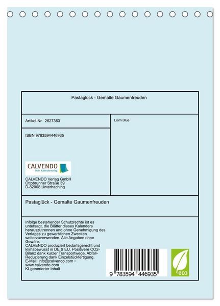 Produktbild: Pastagl&uuml;ck - Gemalte Gaumenfreuden (Tischkalender 2027 DIN A5 hoch), CALVENDO Monatskalender