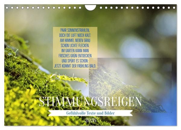 Produktbild: Stimmungsreigen Gef&uuml;hlvolle Texte und Bilder (Wandkalender 2026 DIN A4 quer), CALVENDO Monatskalender