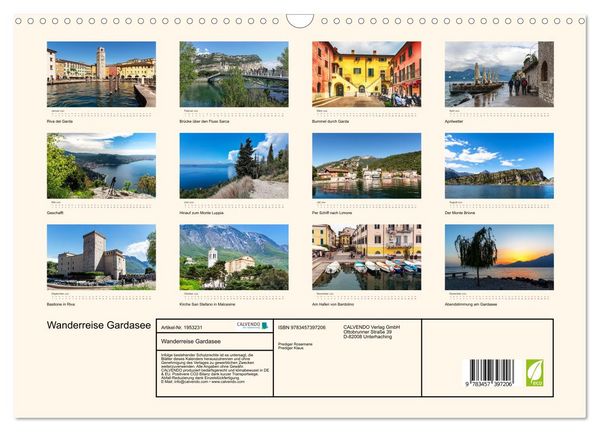 Produktbild: Wanderreise Gardasee (Wandkalender 2026 DIN A3 quer), CALVENDO Monatskalender