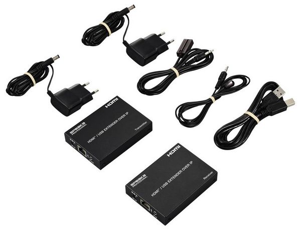 Produktbild: SpeaKa Professional SP-HDE-350 HDMI&reg; &uuml;ber Netzwerkkabel RJ45 KVM-Funktion (Tastatur, Bildschirm, Maus) 150 m