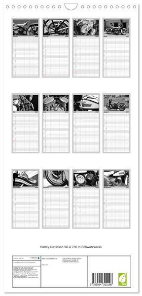 Produktbild: Familienplaner 2027 - Harley Davidson WLA 750 in Schwarzweiss mit 5 Spalten (Wandkalender, 21 x 45 cm) CALVENDO