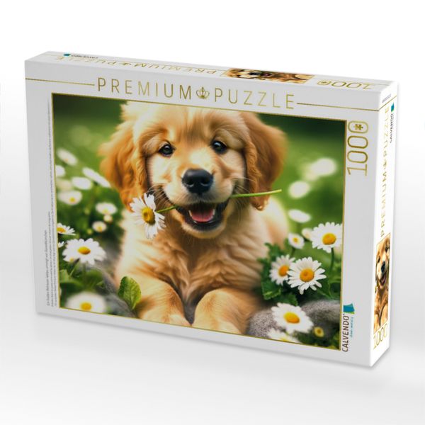 Produktbild: CALVENDO Puzzle Ein Golden Retriever-Welpe umringt von G&auml;nsebl&uuml;mchen | 1000 Teile Lege-Gr&ouml;&szlig;e 64x48cm Foto-Puzzle f&uuml;r gl&uuml;ckliche Stunden